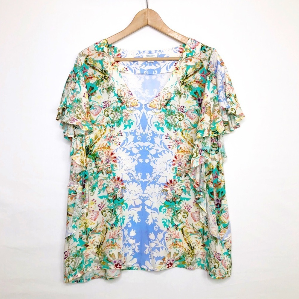 Sundance multicolored floral ruffled BoHo top
